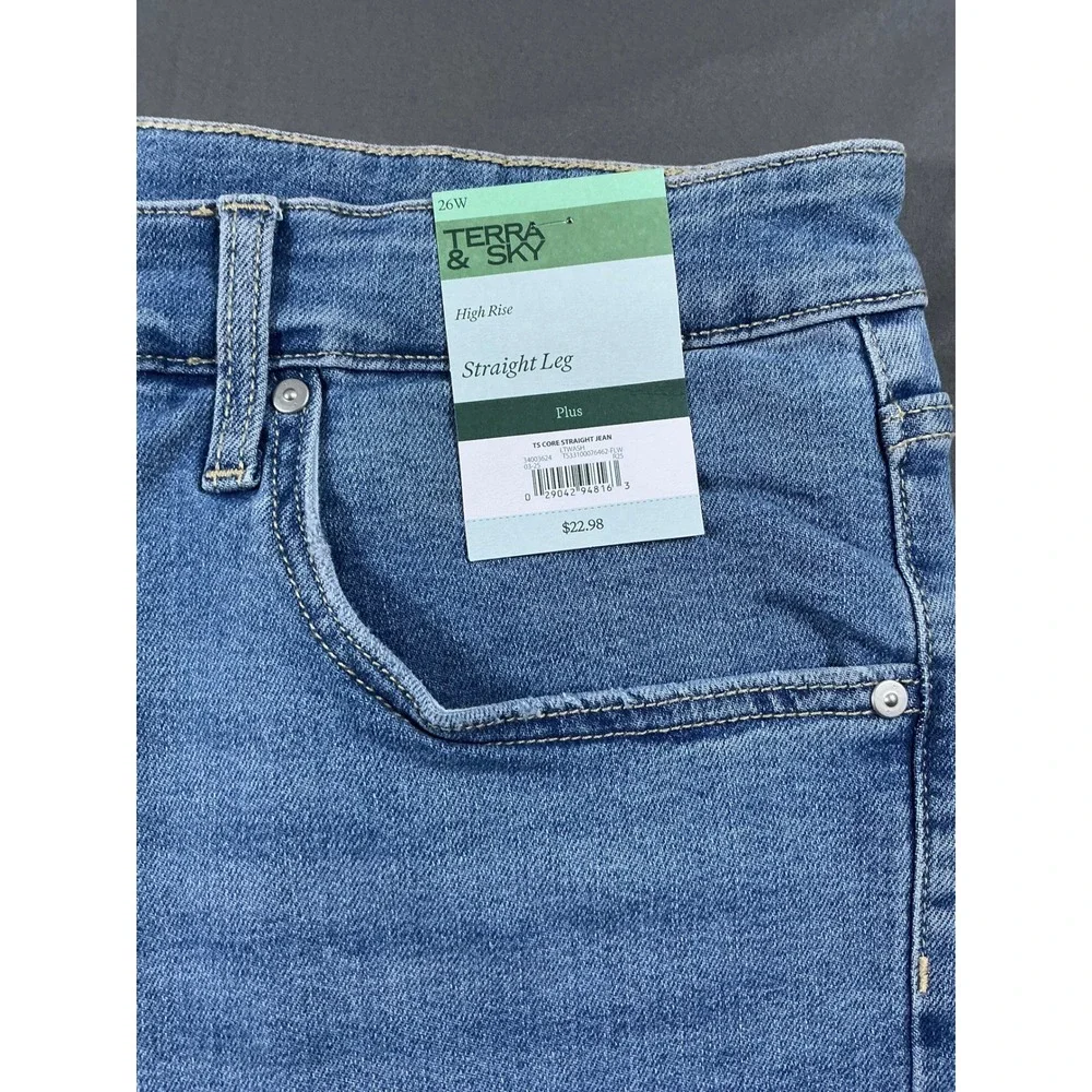 Terra & Sky Womens 26W High Rise Straight Leg Jeans Light Wash Plus Size NWT